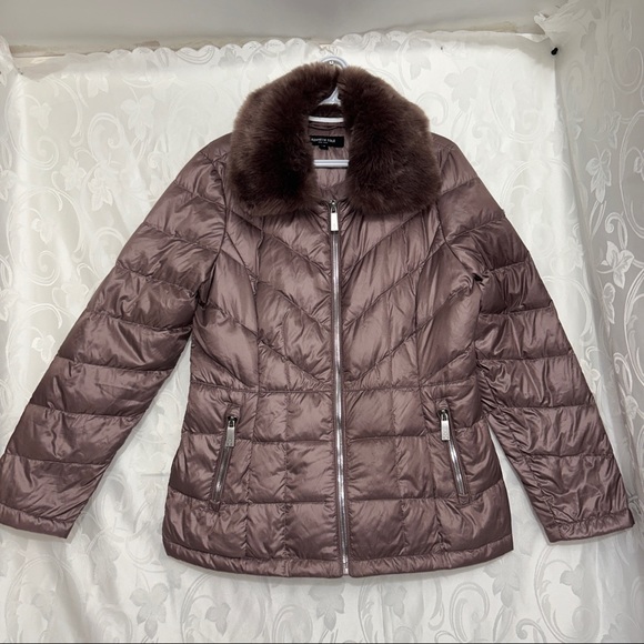 Kenneth Cole Champagne Mauve Fur Trim ZipUp Jacket - Picture 4 of 13